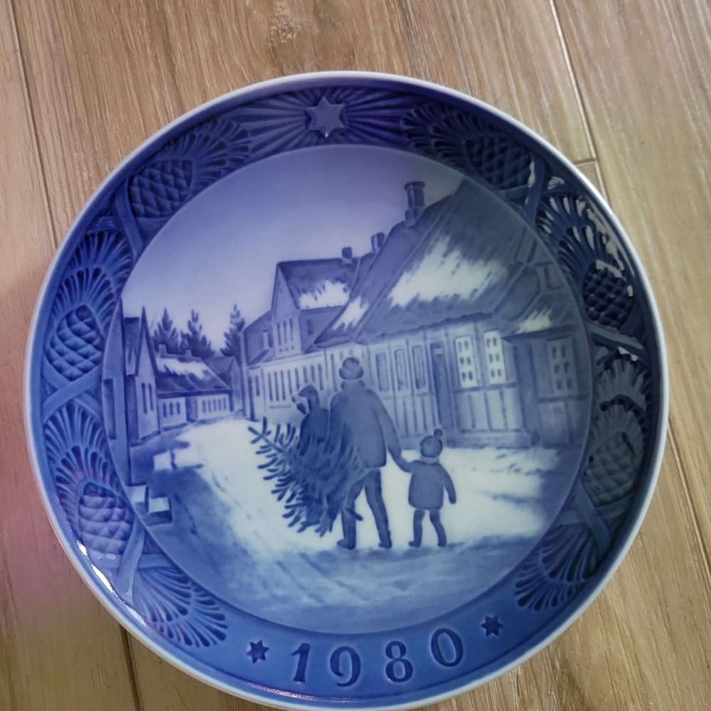 Blue Decorative Plate with Winter Scene